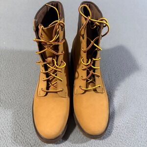 Timberland Brinda High Waterproof Wheat Leather Lace Up Block Heel Boots Size 8